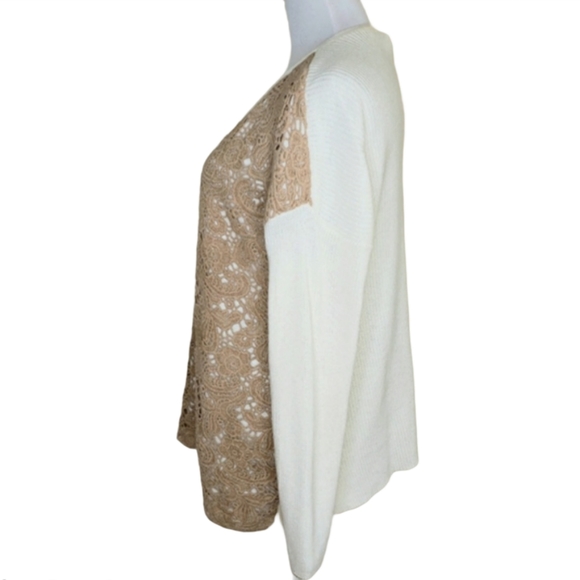 Chico's Christina Lace Front Pullover Cream & Tan - Picture 3 of 8